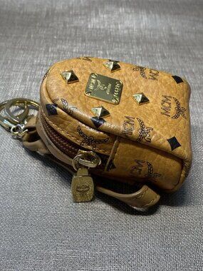 MCM Mini Backpack Keychain Visetos Cognac Studded Charm w/ Tags & Serial Codes